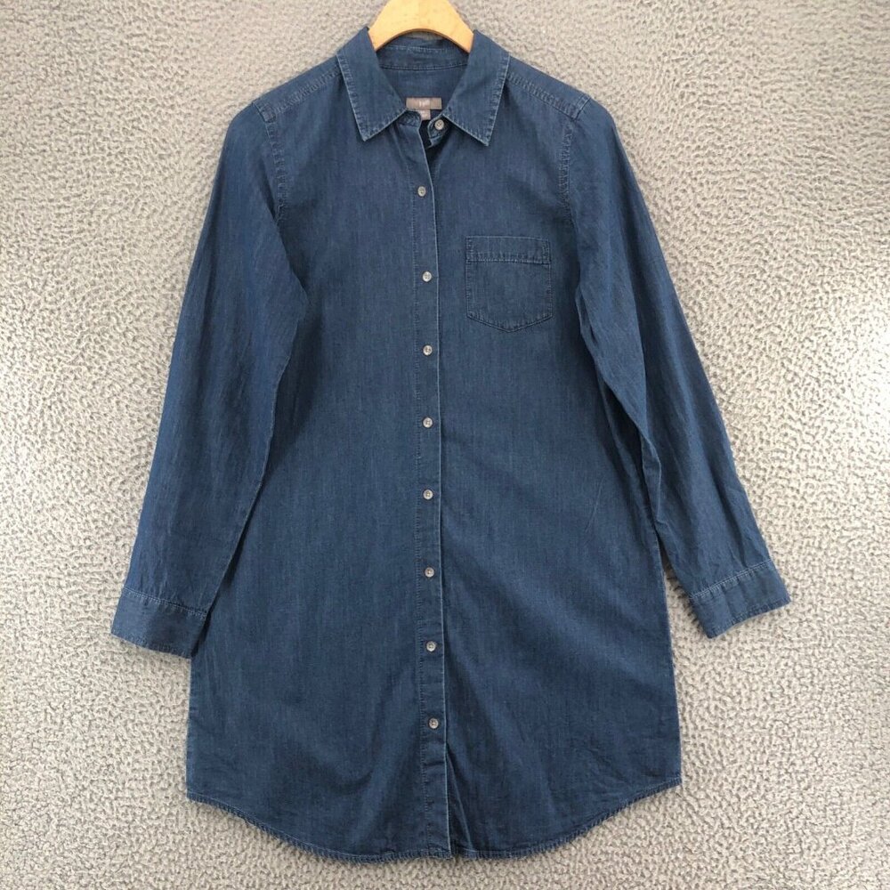 J Jill Dress Womens XS Blue Chambray Shirtdress Mini Long Sleeve Collar Button